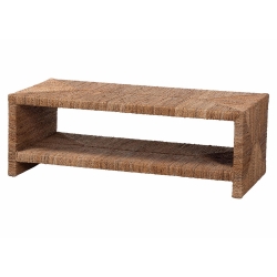 bali & pari Liza Rectangle Seagrass Coffee Table - Handwoven Natural Fiber Frame with Open Shelf, Coastal Boho Furniture for Living Room or Lounge